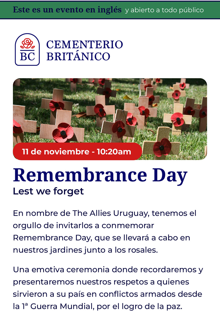 Remembrance Day  Cementerio Británico Montevideo